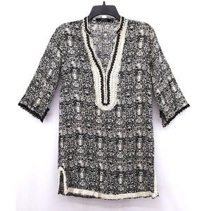 Ark & Co Shirt Womens Small Black 3/4 Sleeve V-Neck Tunic Blouse